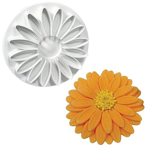 PME SD613 Prägeausstecher mit geäderter Sonnenblume/Margerite/Gerbera, 12 Blütenblätter, Kunststoff, Weiß 5 x 5 x 5 cm von PME