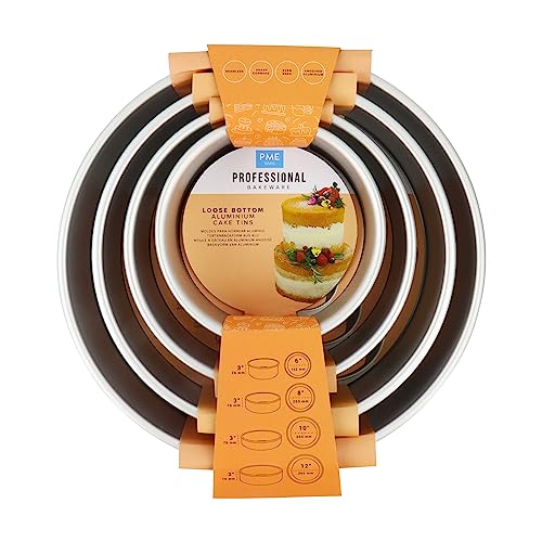 PME Lockerer Boden Runder Kuchenformensatz mit 4-76mm tiefen Formen, Silber von PME