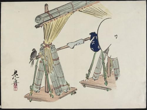 PMEFGJDPE Bekannt Deko Kunstdrucke Bilder Tier Poster Bambusjalousien-Verkaufsständer von Shibata Zeshin Abstrakte Leinwand Kunst für Wohnzimmerdekoration 60x90cm von PMEFGJDPE