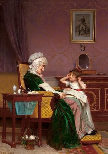 PMEFGJDPE Bekannt Deko Kunstdrucke Bilder Tier Poster Die erste lektion von louis emile adan Abstrakte Leinwand Kunst für Wohnzimmerdekoration 60x90cm von PMEFGJDPE