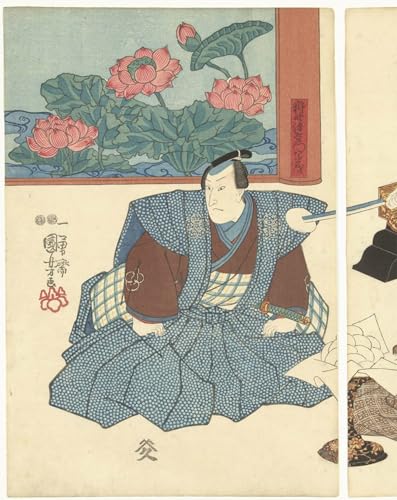 PMEFGJDPE Bekannt Deko Kunstdrucke Bilder Tier Poster Drei Schauspieler an einem Paravent von Utagawa Kuniyoshi Abstrakte Leinwand Kunst für Wohnzimmerdekoration 60x90cm von PMEFGJDPE