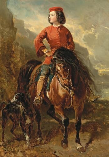 PMEFGJDPE Bekannt Deko Kunstdrucke Bilder Tier Poster Junger Reiter auf einem Shetland mit einem Windhund von Alfred Dedreux oder De Dreux Abstrakte Leinwand Kunst für Wohnzimmerdekoration 60x90cm von PMEFGJDPE