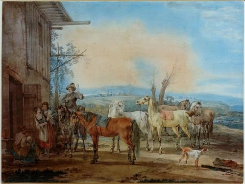 PMEFGJDPE Bekannt Deko Kunstdrucke Bilder Tier Poster Reiter vor einer Schenke von Wilhelm von Abstrakte Leinwand Kunst für Wohnzimmerdekoration 60x90cm von PMEFGJDPE