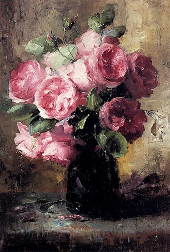 PMEFGJDPE Bekannt Deko Kunstdrucke Bilder Tier Poster Rosa Rosen in einer Vase Abstrakte Leinwand Kunst für Wohnzimmerdekoration 60x90cm von PMEFGJDPE