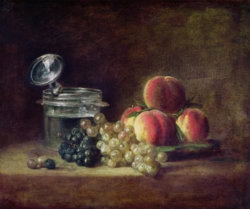 PMEFGJDPE Bekannt Leinwand Wandkunst Malerei Wandkunst Stillleben mit einem Korb voller Pfirsiche von Jean Baptiste Simeon Chardin Mode Leinwand Malerei für Office Home Decor 60x90cm von PMEFGJDPE