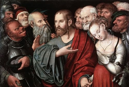 PMEFGJDPE Bekannt Poster Kunstdrucke Porträts Wandkunst Christus und die Ehebrecherin von Lucas Cranach dem Jüngeren Leinwand Ölgemälde für Heimtextilien 60x90cm PMEFGJDPE Bekannt Poster Kunstdrucke Porträts Wandkunst Christus und die Ehebrecherin von Lucas Cranach dem Jüngeren Leinwand Ölgemälde für Heimtextilien 60x90cm von PMEFGJDPE
