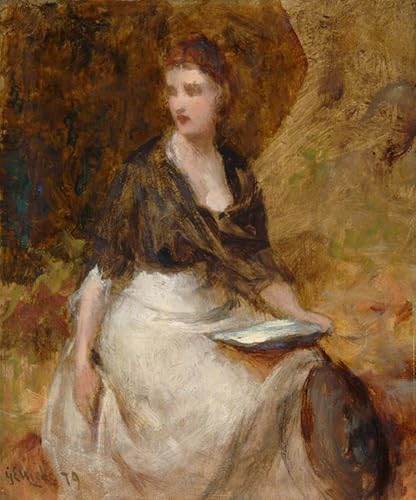 PMEFGJDPE Bekannt Poster Wandbilder Gemalde Kunst Poster Sitzende Frau mit Teller George Elgar Hicks Vintage Leinwandkunst für Schlafzimmer Home Decor 60x90cm von PMEFGJDPE