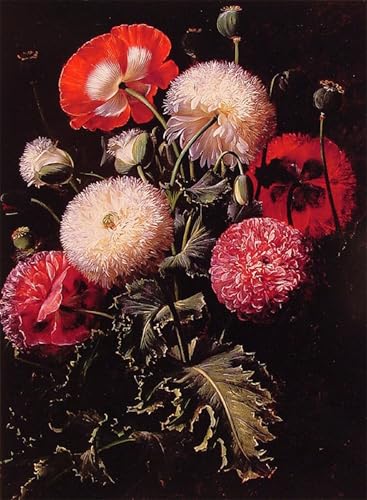 PMEFGJDPE Bekannt Poster Wandbilder Gemalde Kunst Poster Stillleben mit rosaroten und weißen mohnblumen von johan laurentz jensen Vintage Leinwandkunst für Schlafzimmer Home Decor 60x90cm von PMEFGJDPE
