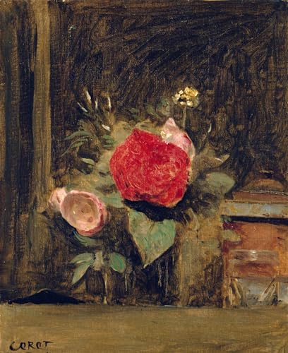 PMEFGJDPE Berühmte Gemälde Deko Kunstdrucke Bilder Tier Poster Blumenstrauß in einem Glas daneben von Jean Baptiste Camille Corot Abstrakte Leinwand Kunst für Wohnzimmerdekoration 60x90cm von PMEFGJDPE