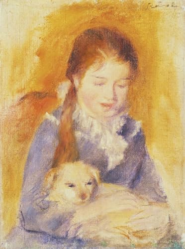 PMEFGJDPE Berühmte Gemälde Deko Kunstdrucke Bilder Tier Poster Junges mädchen mit einem Hund von pierre auguste renoir Abstrakte Leinwand Kunst für Wohnzimmerdekoration 60x90cm von PMEFGJDPE