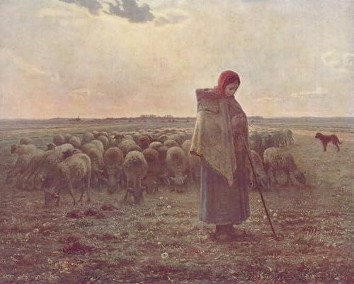 PMEFGJDPE Berühmte Gemälde Deko Kunstdrucke Bilder Tier Poster Mädchen hüttet das schaf von jean francois millets Abstrakte Leinwand Kunst für Wohnzimmerdekoration 60x90cm von PMEFGJDPE