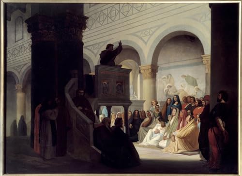 PMEFGJDPE Berühmte Gemälde Deko Kunstdrucke Bilder Tier Poster SAvosnarole Prechant in San Miniato in Florenz von Hippolyte Flandrin Abstrakte Leinwand Kunst für Wohnzimmerdekoration 60x90cm von PMEFGJDPE