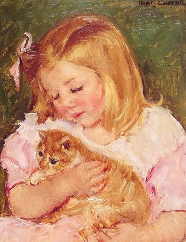 PMEFGJDPE Berühmte Gemälde Dekorative Bilder Graffiti Wandbild Sara hält eine Katze von Mary Cassatt Graffiti Leinwanddruck für Wanddekoration 60x90cm von PMEFGJDPE