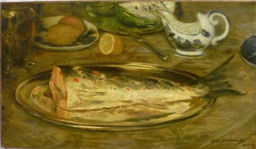 PMEFGJDPE Berühmte Gemälde Leinwand Wandkunst Malerei Wandkunst Stillleben: Lachs auf einem Teller Jacques Emile Blanche Mode Leinwand Malerei für Office Home Decor 60x90cm PMEFGJDPE Berühmte Gemälde Leinwand Wandkunst Malerei Wandkunst Stillleben: Lachs auf einem Teller Jacques Emile Blanche Mode Leinwand Malerei für Office Home Decor 60x90cm von PMEFGJDPE