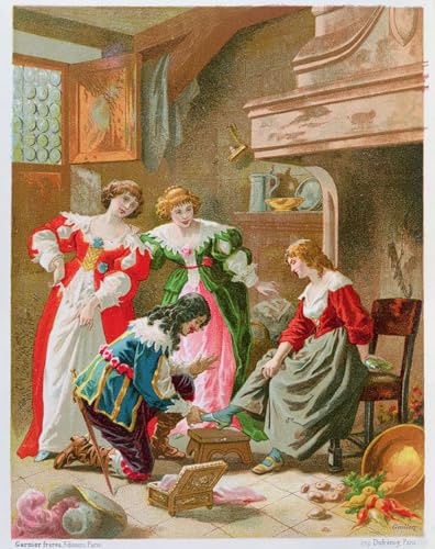 PMEFGJDPE Berühmte Gemälde Poster Kunstdrucke Porträts Wandkunst Aschenputtel probiert den Glasschuh von Frederic Theodore Lix Leinwand Ölgemälde für Heimtextilien 60x90cm von PMEFGJDPE