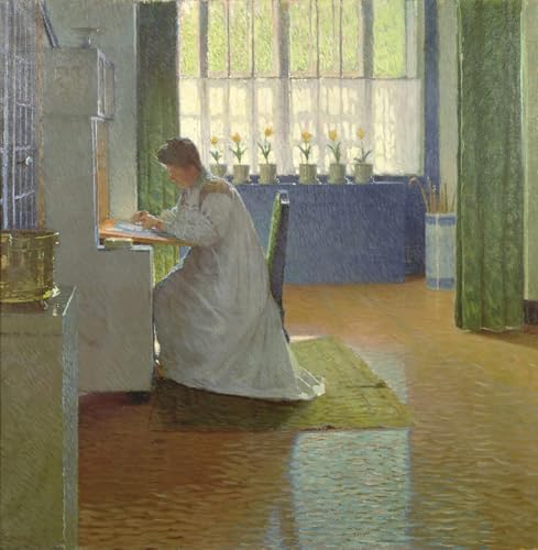 PMEFGJDPE Berühmte Gemälde Poster Kunstdrucke Porträts Wandkunst Die Frau des Künstlers an ihrem Schreibtisch von Carl Moll Leinwand Ölgemälde für Heimtextilien 60x90cm von PMEFGJDPE