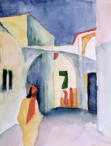 PMEFGJDPE Berühmte Gemälde Poster Kunstdrucke Porträts Wandkunst Ein blick in die gasse von august macke Leinwand Ölgemälde für Heimtextilien 60x90cm von PMEFGJDPE