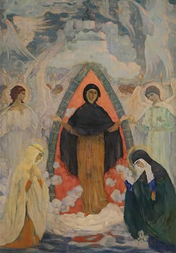 PMEFGJDPE Berühmte Gemälde Poster Kunstdrucke Porträts Wandkunst Schutz der jungfrau von mikhail nesterov Leinwand Ölgemälde für Heimtextilien 60x90cm von PMEFGJDPE