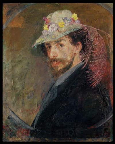 PMEFGJDPE Berühmte Gemälde Poster Kunstdrucke Porträts Wandkunst Selbstporträt in einem Hut mit Blumen des berühmten Künstlers Leinwand Ölgemälde für Heimtextilien 60x90cm von PMEFGJDPE