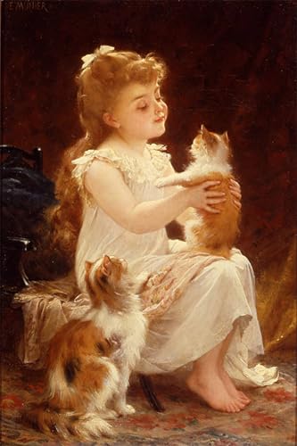 PMEFGJDPE Berühmte Gemälde Poster Kunstdrucke Porträts Wandkunst Spielen mit dem Kätzchen Emile Munier Leinwand Ölgemälde für Heimtextilien 60x90cm PMEFGJDPE Berühmte Gemälde Poster Kunstdrucke Porträts Wandkunst Spielen mit dem Kätzchen Emile Munier Leinwand Ölgemälde für Heimtextilien 60x90cm von PMEFGJDPE