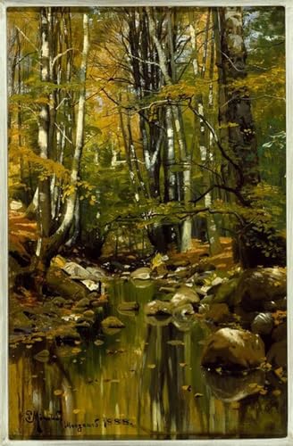 PMEFGJDPE Berühmte Gemälde Poster Kunstdrucke Porträts Wandkunst Waldbach im spätsommer von peder Monsted Leinwand Ölgemälde für Heimtextilien 60x90cm von PMEFGJDPE