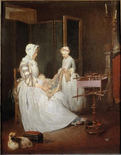 PMEFGJDPE Berühmte Gemälde Poster Wandbilder Gemalde Kunst Poster Die fleißige Mutter von Jean Baptiste Simeon Chardin Vintage Leinwandkunst für Schlafzimmer Home Decor 60x90cm von PMEFGJDPE