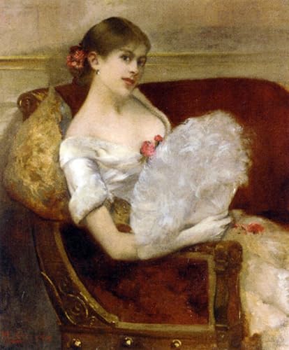 PMEFGJDPE Berühmte Gemälde Poster Wandbilder Gemalde Kunst Poster Frau mit Fächer Henri Gervex Vintage Leinwandkunst für Schlafzimmer Home Decor 60x90cm von PMEFGJDPE