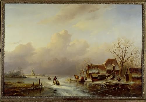 PMEFGJDPE Berühmte Gemälde Poster Wandbilder Gemalde Kunst Poster Holländische Winterlandschaft von Schelfhout Vintage Leinwandkunst für Schlafzimmer Home Decor 60x90cm von PMEFGJDPE