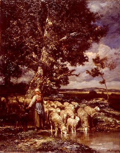 PMEFGJDPE Berühmte Gemälde Poster Wandbilder Gemalde Kunst Poster Schäferin von charles emile jacque Vintage Leinwandkunst für Schlafzimmer Home Decor 60x90cm von PMEFGJDPE