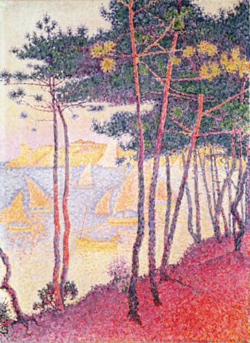 PMEFGJDPE Berühmte Gemälde Poster Wandbilder Gemalde Kunst Poster Segelboote und Pinien von Paul Signac Vintage Leinwandkunst für Schlafzimmer Home Decor 60x90cm von PMEFGJDPE