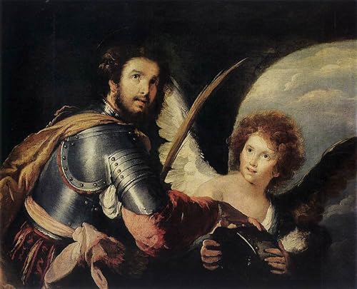 PMEFGJDPE Berühmte Gemälde Poster Wandbilder Gemalde Kunst Poster St maurice und der engel von bernardo Strozzi Vintage Leinwandkunst für Schlafzimmer Home Decor 60x90cm von PMEFGJDPE