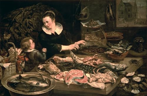 PMEFGJDPE Berühmte Gemälde Poster Wandbilder Gemalde Kunst Poster der Fischhändler von Frans Snyders oder Snijders Vintage Leinwandkunst für Schlafzimmer Home Decor 60x90cm von PMEFGJDPE