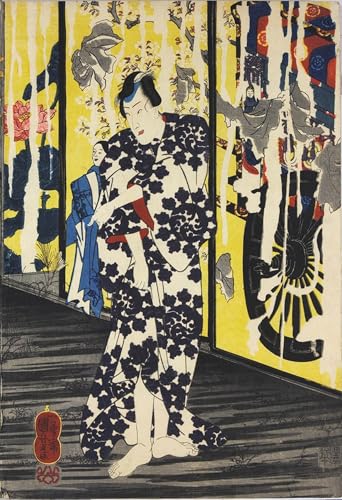 PMEFGJDPE Poster Kunstdrucke Porträts Wandkunst Darstellung einer Szene in einem zerstörten Tempel bei Mondlicht mit zerrissenem und schälendem Fusuma von Utagawa Kuniyoshi für Heimtextilien 60x90cm von PMEFGJDPE