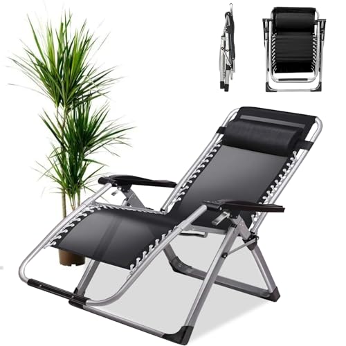 PMFRUG Relaxsessel Outdoor，Gartenliege Extra Hohe Sitzhöhe Sonnenliege Liegestuhl bis 200kg Belastbar Balkon Relaxsessel Gartenstuhl mit Fußteil (A-schwarz, 1er Set) von PMFRUG