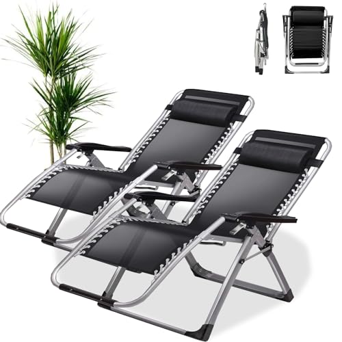 PMFRUG Relaxsessel Outdoor，Gartenliege Extra Hohe Sitzhöhe Sonnenliege Liegestuhl bis 200kg Belastbar Balkon Relaxsessel Gartenstuhl mit Fußteil (B-schwarz, 2er Set) von PMFRUG