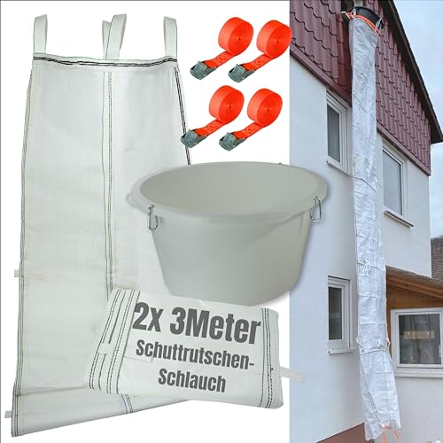 Schuttrutsche 6m | Flexible 2X 3m Schläuche, hohe Stabilität, einfache Installation | Bauschuttrutsche inkl. Einfülltrichter und 4X Spanngurt optimales Set für die Bauschutt-Entsorgung von PMG Gerätevermietung ... in jedem steckt ein Handwerker!