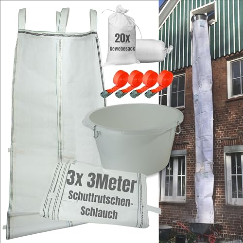 Schuttrutsche 9m | Flexible 3X 3m Schläuche, hohe Stabilität, einfache Installation | Bauschuttrutsche inkl. Einfülltrichter und 4 Spanngurt optimales Set (9 Meter mit 20x Gewebesack) von PMG Gerätevermietung ... in jedem steckt ein Handwerker!