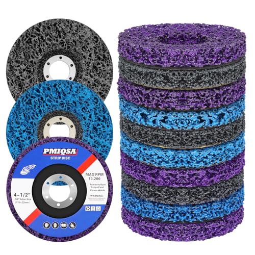 PMIQSA 10 Stück CSD Scheibe Schleifscheiben 115mm, Reinigungsscheibe Grobschleifscheiben Für Rostentfernung Metall, Ntfernen Sie Farbe, Beton Stein 4x Lila + 3x Blau + 3x Schwarz von PMIQSA