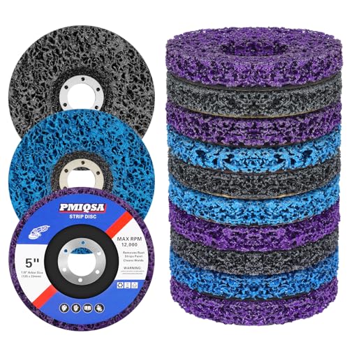 PMIQSA 10 Stück CSD Scheibe Schleifscheiben 125mm, Reinigungsscheibe Grobschleifscheiben Für Rostentfernung Metall, Ntfernen Sie Farbe, Beton Stein 4x Lila + 3x Blau + 3x Schwarz von PMIQSA