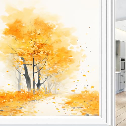 Fensterfolie, modern, gelber Baum, Privatsphäre, bunte natürliche Blätter, Herbst-Fensteraufkleber für Glas, dekorative Aufkleber, statisch haftend, sonnenblockierende Abdeckungen, 45 x 60 cm Fensterfolie, modern, gelber Baum, Privatsphäre, bunte natürliche Blätter, Herbst-Fensteraufkleber für Glas, dekorative Aufkleber, statisch haftend, sonnenblockierende Abdeckungen, 45 x 60 cm von PMLBAOUS