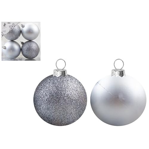 Elegante silberfarbene Glitzerkugeln & Matte Kunststoffkugeln, 4 Stück, 7 cm – ideal für Baum- & Heimdekorationen Elegante silberfarbene Glitzerkugeln & Matte Kunststoffkugeln, 4 Stück, 7 cm – ideal für Baum- & Heimdekorationen von PMS