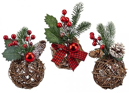 PMS Blumenkugel zum Aufhängen mit Tannenzapfen und Beeren, 16 cm, 1 Stück (3 Verschiedene Designs) – atemberaubende saisonale Dekoration, perfekt für Weihnachten und Feiertage von PMS