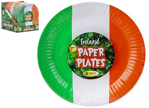 PMS Irland runde Pappteller (8 Stück, 17,78 cm) – lebendiges weißes, orangefarbenes und grünes Design – perfekt für irische Themenpartys und Veranstaltungen von PMS