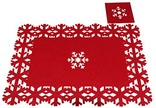 Tischsets / Untersetzer, weihnachtliches Schneeflocken-Design, Filz, Rot, 4 Stück von PMS