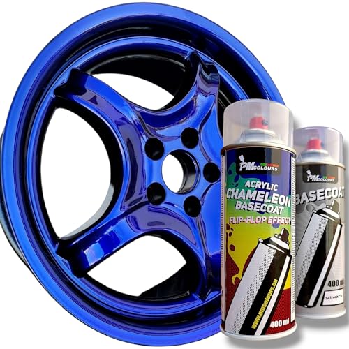 PMcolours Flip Flop Lack mit Multi Color VULCAN (blau-schwarz) Chamäleon-Effekt Sprühdosen Set, (1x Flip Flop Sprühfarbe + 1x Basisspray Schwarz), 2x 400 ml Spray von PMcolours