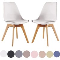 2er-Set Lorenzo Retro-Esszimmerstuhl – Kunstleder gepolstert, Kunststoffkorpus und Beine aus massivem Holz – Weiß von PN HOME