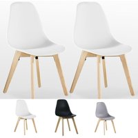 2er-Set Rico-Esszimmerstuhl aus Kunststoff - Kunststoffkorpus und Beine aus massivem Holz für Esszimmer und Küche - Weiß von PN HOME