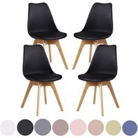 4er-Set Lorenzo Retro-Esszimmerstuhl – Kunstleder gepolstert, Kunststoffkorpus und Massivholzbeine – Schwarz von PN HOME