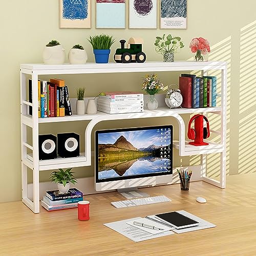 PNAJFUEL Desktop-Bücherregal, Desktop-Bücherregal Für Computertisch, 2-Stöckiges Desktop-Bücherregal, Holz-Desktop-Bücherregal, Buch-Organizer/White a/95X90X3Cm(37X35X1Inch) von PNAJFUEL