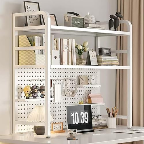 PNAJFUEL Desktop-Bücherregal, Desktop-Bücherregal-Organizer, Für Büroschreibtisch, Metallstall-Bücherregal, 3-Stufiges Arbeitsplatten-Ausstellungsregal/White/55Cm von PNAJFUEL